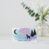Carte De Visite *~* Lune cosmique Howling Wolf Rainbow Pine Trees (Debout devant)