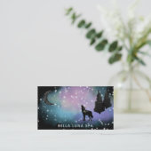 Carte De Visite *~* Lune cosmique - Loup hurlant Arbres de pins ar (Debout devant)