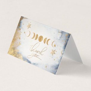 Carte De Visite Lune d'or céleste, Etoiles Merci d'aquarelle