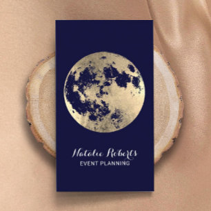 Carte De Visite Lune d'or moderne Elégant Marine Blue Event Planni