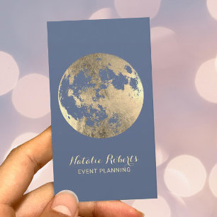 Carte De Visite Lune dorée moderne Elégante Dusty Blue Event Plann