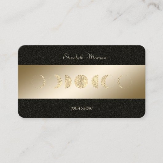 Carte De Visite Lune dorée Studio de yoga noir Gold (Devant)