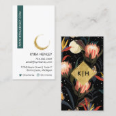 Carte De Visite Lune lunaire Florale Céleste Moderne Busine Ésotér (Devant / Derrière)