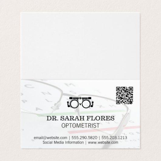Carte De Visite Lunettes de prescription | Code QR optométriste (Extérieur déplié)