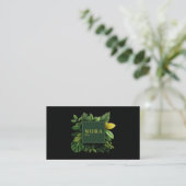 Carte De Visite Lush Green Foliage Black Gold Frame Botanical (Debout devant)