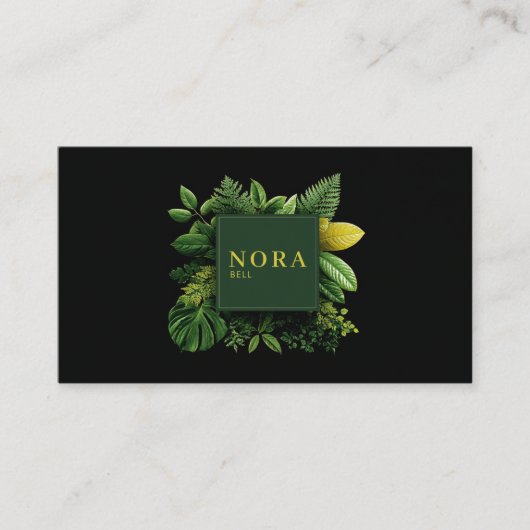Carte De Visite Lush Green Foliage Black Gold Frame Botanical (Devant)