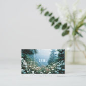 Carte De Visite Lush White Hydrangea Flower Misty Mountain Forest (Debout devant)