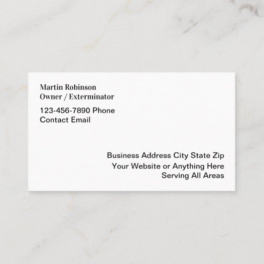 Carte De Visite Lutte Antiparasitaire Classique Et Service Extermi (Dos)