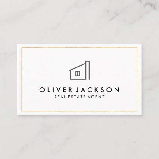 Carte De Visite Lux Gold Foil Immobilier gris blanc (Devant)