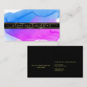 Carte De Visite Luxe Abstrait Aquarelle Encre Blots Bleu Violet (Devant / Derrière)
