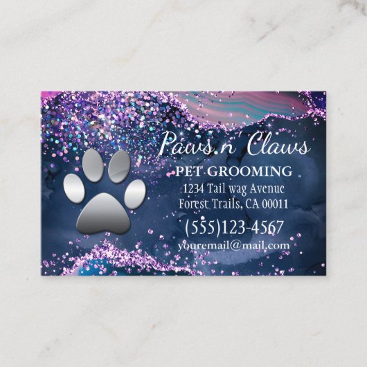 Carte De Visite Luxe Agate Parties scintillant Chien Paw Pet Pet G (Devant)