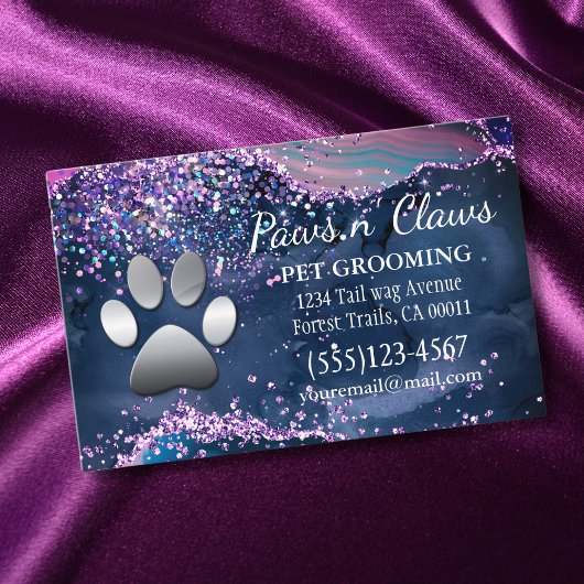 Carte De Visite Luxe Agate Parties scintillant Chien Paw Pet Pet G