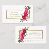 Carte De Visite Luxe Aquarelle Rose or/blanc (Devant / Derrière)