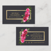 Carte De Visite Luxe Aquarelle Rose or/gris (Devant / Derrière)