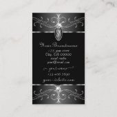Carte De Visite Luxe Argent Noir Blanc Ornat Ornat Monogramme (Dos)