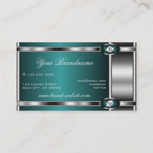 Carte De Visite Luxe Argent Turquoise Gradient Lumineux Faux Diama (Dos)