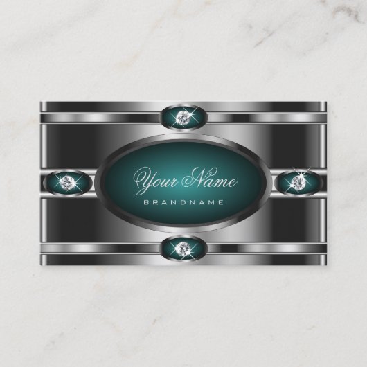 Carte De Visite Luxe Argent Turquoise Gradient Lumineux Faux Diama (Devant)