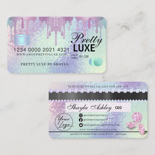 Carte De Visite Luxe Beauté Drity Holographique Style de crédit Bu (Devant / Derrière)