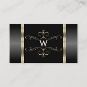 Carte De Visite Luxe Black and Gold Ornate Monogramme Luxueux (Devant)