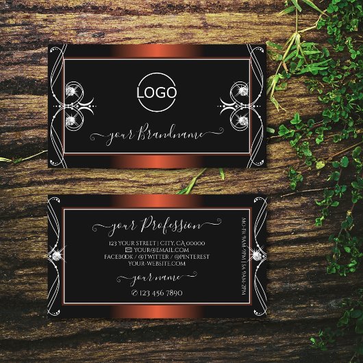 Carte De Visite Luxe Black Cuivre Bijoux étincelants Ajouter Logo 