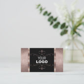 Carte De Visite Luxe Black et Rose Gold Parties scintillant Ornate (Debout devant)