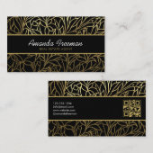 Carte De Visite Luxe Black & Gold Feuille Motif immobilier  (Devant / Derrière)