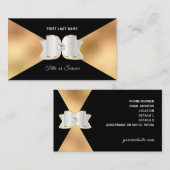 Carte De Visite Luxe Black Gold Foil White Bow Rhinestone Diamond (Devant / Derrière)
