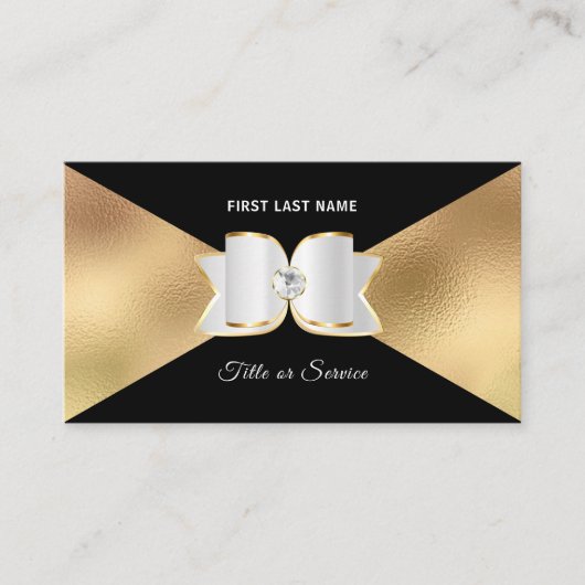 Carte De Visite Luxe Black Gold Foil White Bow Rhinestone Diamond (Devant)