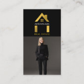 Carte De Visite Luxe Black Gold Photo Agent immobilier QR Code (Devant)