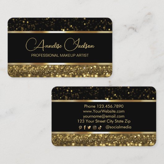 Carte De Visite Luxe Black & Gold Sparkly (Devant / Derrière)