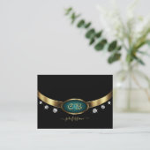 Carte De Visite Luxe Black Gold Turquoise avec Initiales et Diaman (Debout devant)