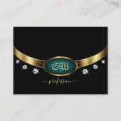Carte De Visite Luxe Black Gold Turquoise avec Initiales et Diaman (Devant)