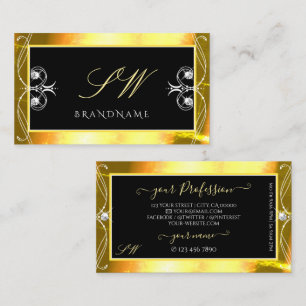Carte De Visite Luxe Black Golden Sparkle Bijoux Initiales Ornate