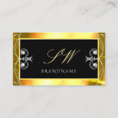 Carte De Visite Luxe Black Golden Sparkle Bijoux Initiales Ornate (Devant)
