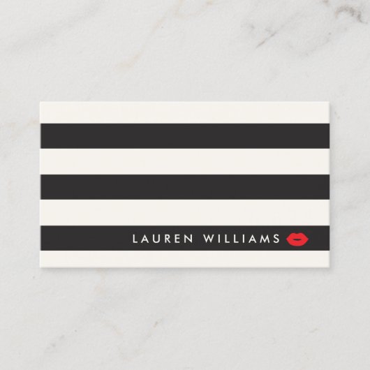 Carte De Visite Luxe Black/Ivory Stripes Rouge Lips Artiste maquil (Devant)