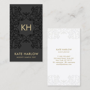 Carte De Visite Luxe Black Ornate Or Monogramme
