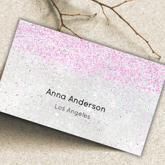 Carte De Visite Luxe Blanc Perle Rose Faux Paillettes