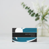 Carte De Visite Luxe bleu blanc élégant professionnel féminin (Debout devant)