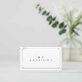 Carte de visite luxe bleu marine monogramme (Debout devant)