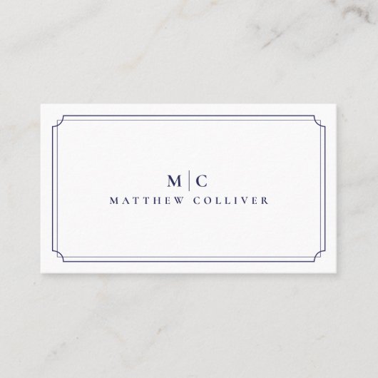 Carte de visite luxe bleu marine monogramme (Devant)