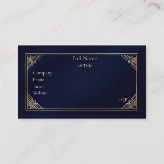 Carte de visite Luxe Bleu Nuit Art Déco Or (Devant)