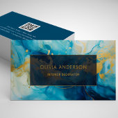 Carte De Visite Luxe Blue Gold QR Code Mode tendance moderne