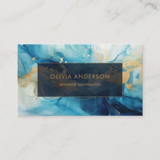 Carte De Visite Luxe Blue Gold QR Code Mode tendance moderne (Devant)