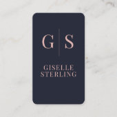 Carte De Visite Luxe Blush Rose Monogramme Marine bleu QR Code (Devant)