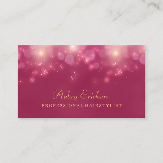 Carte De Visite Luxe Bokeh Rose Twinkle coiffeur professionnel (Devant)