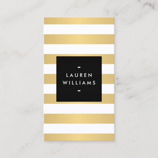 Carte De Visite Luxe Bold Faux Gold et White Stripes (Devant)
