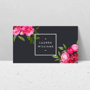 Carte De Visite Luxe Bold Roses d'aquarelle sur gris