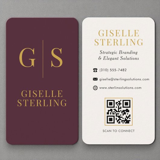 Carte De Visite Luxe Bourgogne or Monogramme QR Code