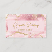 Carte De Visite Luxe Brow Artist Blush Pink Gold Agate QR Code (Devant)