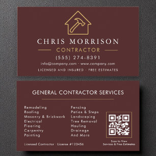 Carte De Visite Luxe Burgundy Gold Construction Moderne QR Code